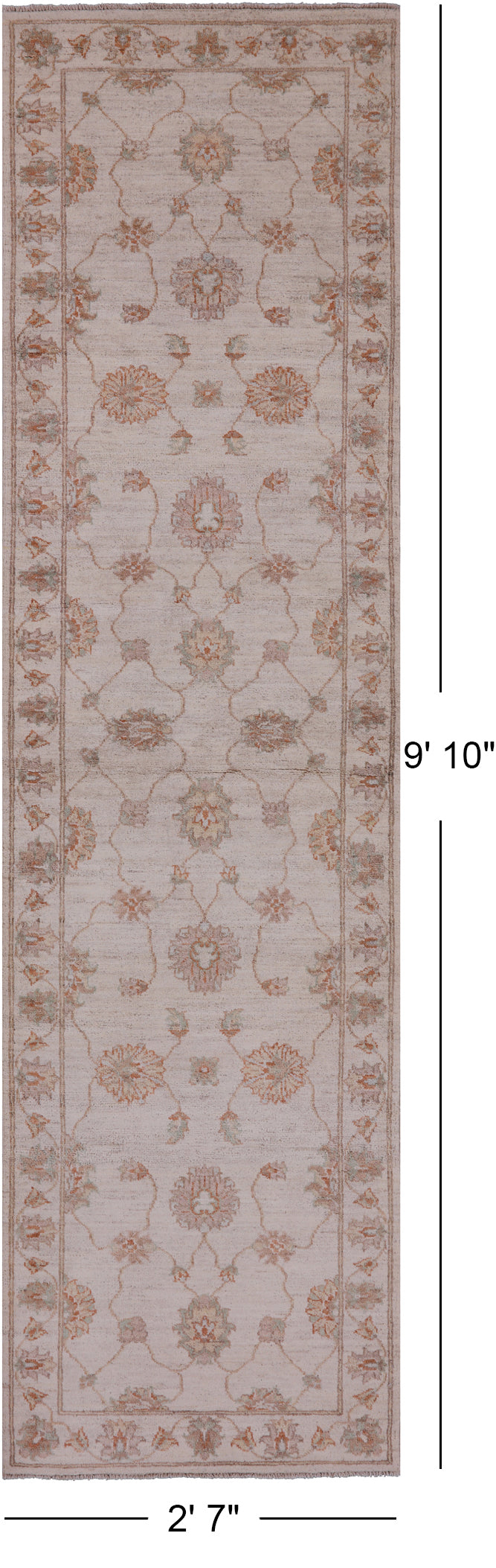 Ivory Peshawar Hand Knotted Wool Runner Rug - 2' 7" X 9' 10" - Golden Nile