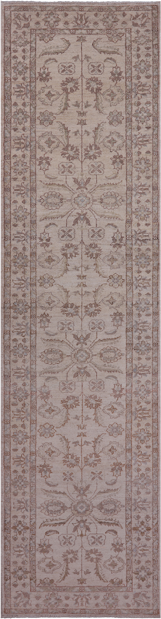 Ivory Peshawar Hand Knotted Wool Runner Rug - 2' 7" X 9' 9"