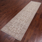 Ivory Peshawar Hand Knotted Wool Runner Rug - 2' 7" X 9' 9"