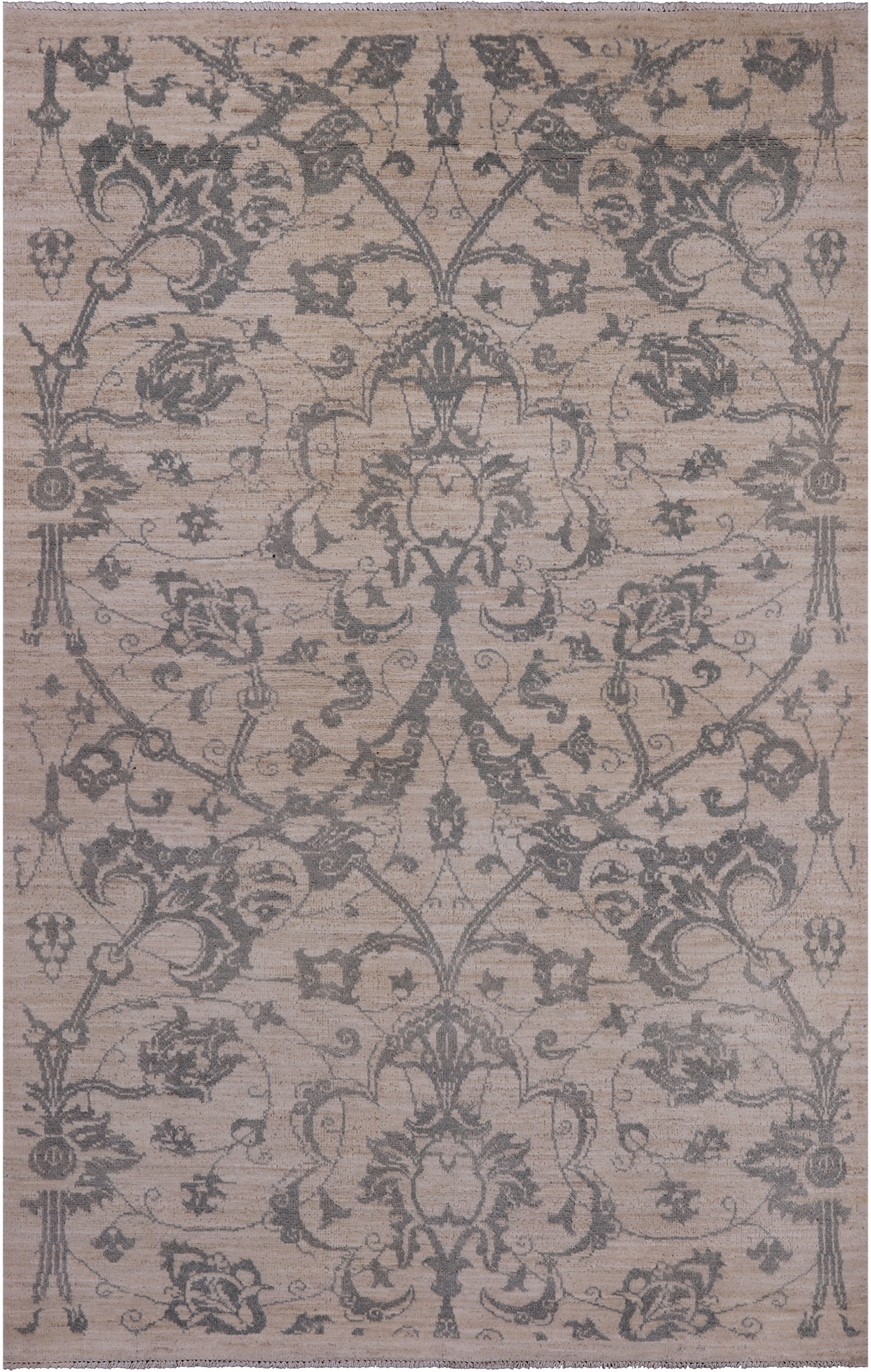 Ivory Peshawar Hand Knotted Wool Area Rug - 4' 2" X 6' 4"