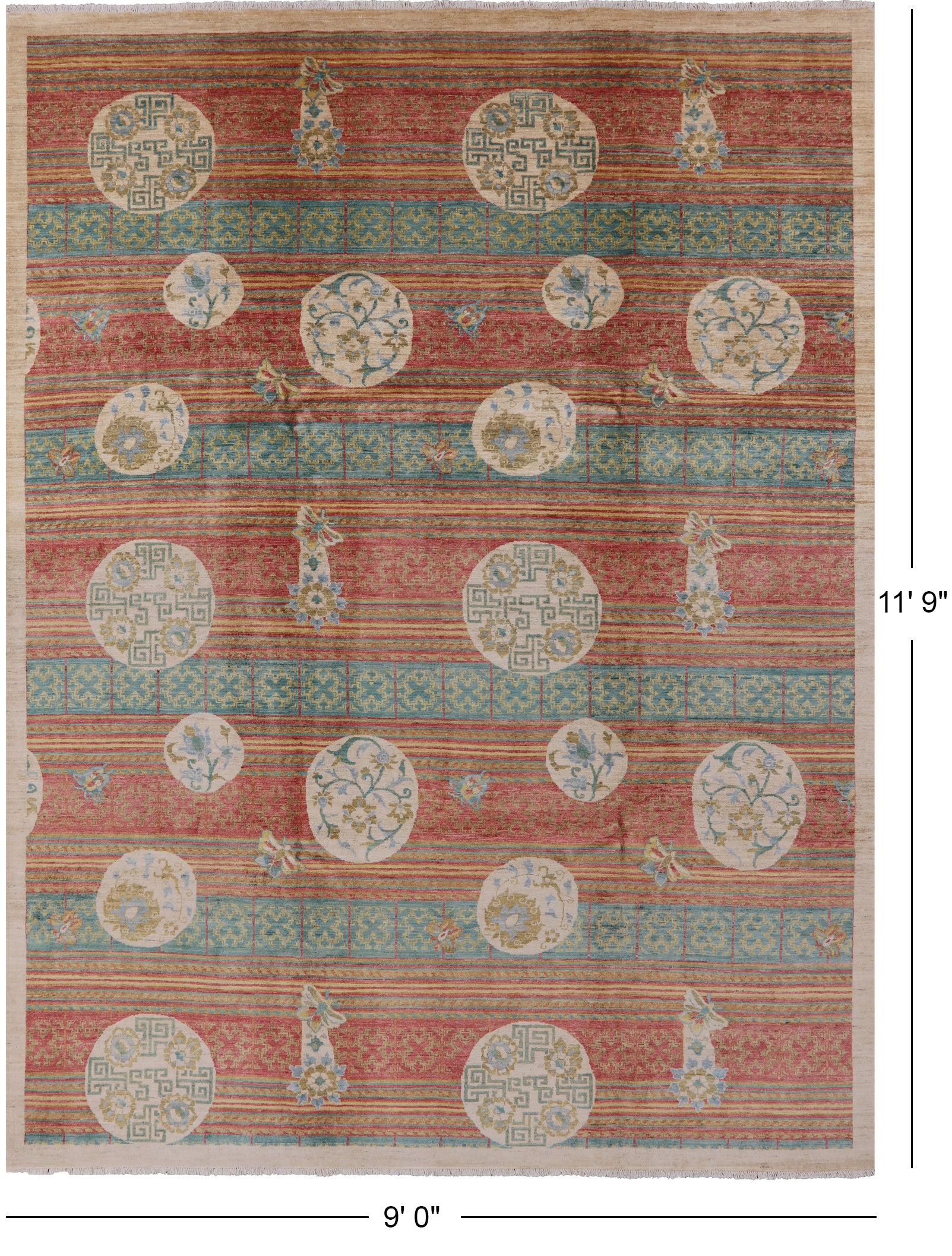 William Morris Hand Knotted Wool Rug - 9' 0" X 11' 9" - Golden Nile