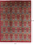 Red William Morris Hand Knotted Wool Rug - 9' 0" X 12' 0" - Golden Nile