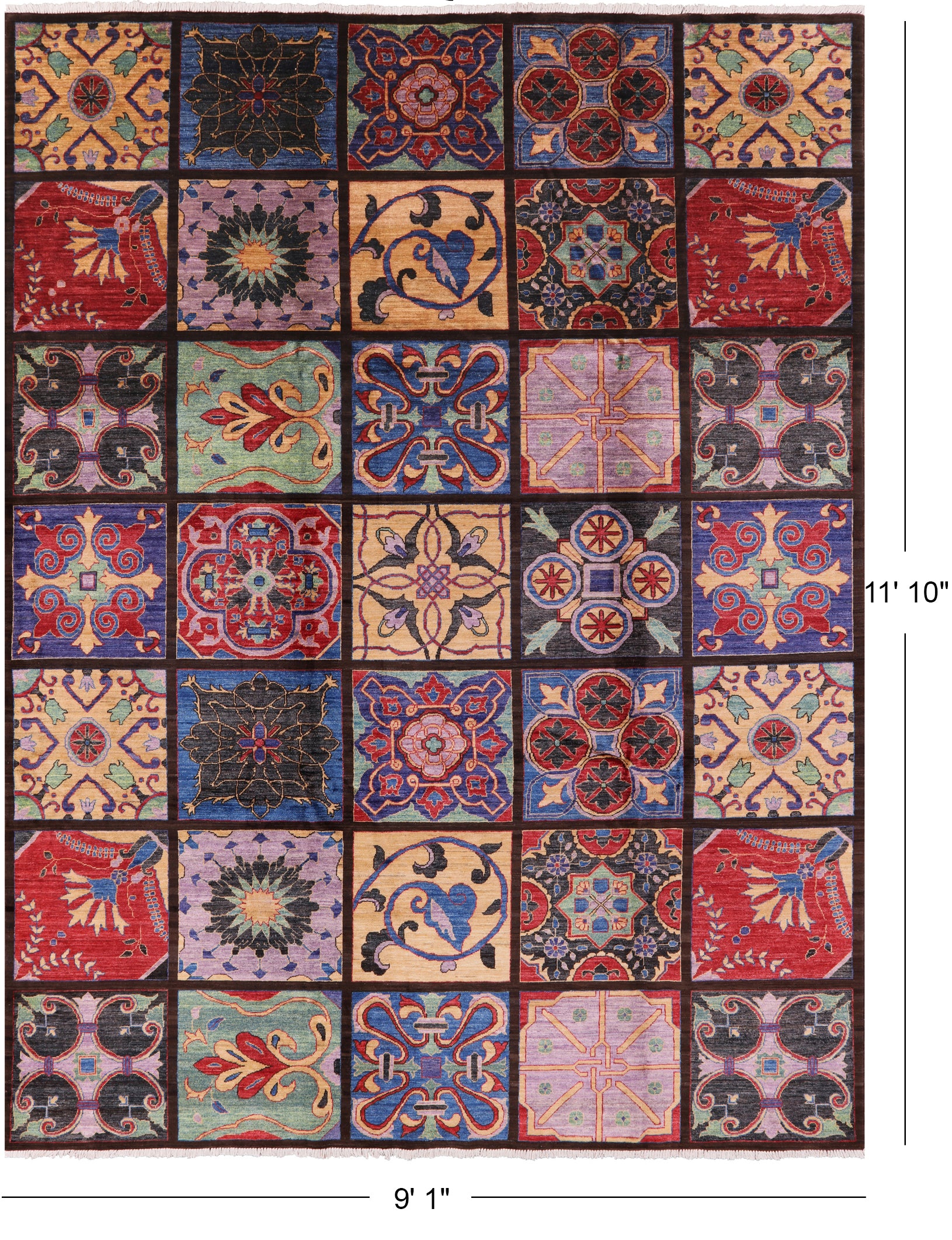 William Morris Handmade Wool Area Rug - 9' 1" X 11' 10" - Golden Nile
