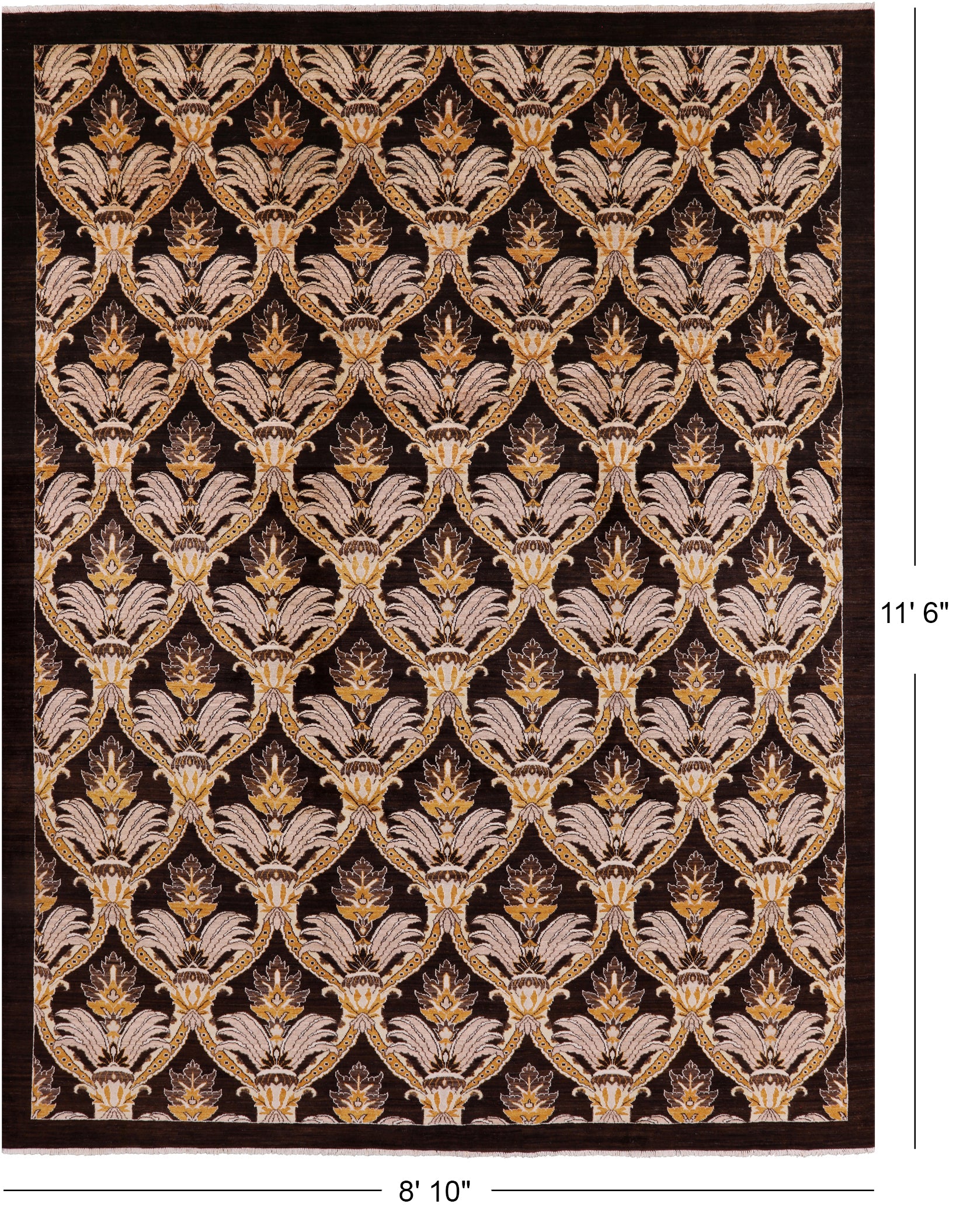 Brown William Morris Hand Knotted Wool Rug - 8' 10" X 11' 6" - Golden Nile