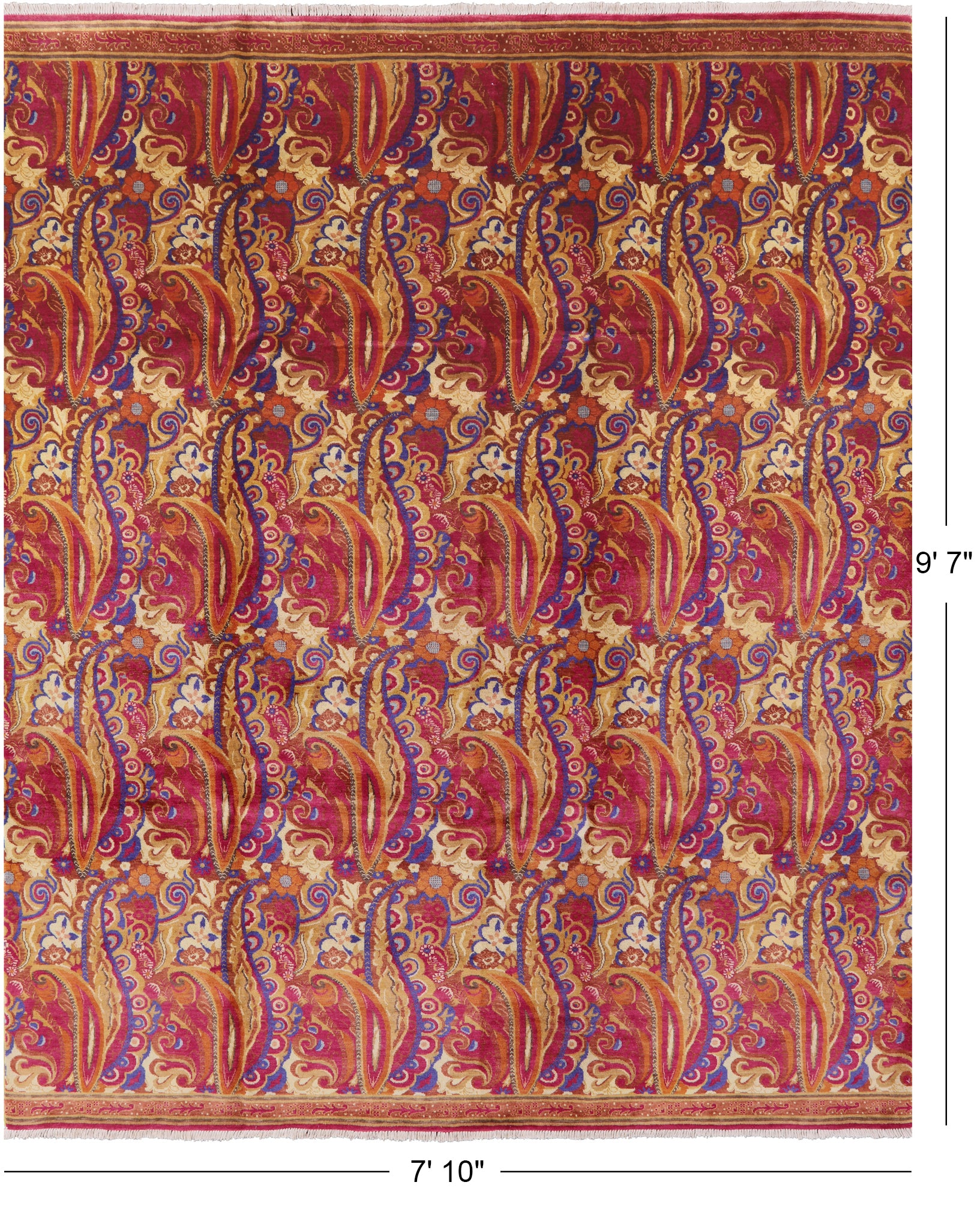 William Morris Hand Knotted Wool Rug - 7' 10" X 9' 7" - Golden Nile