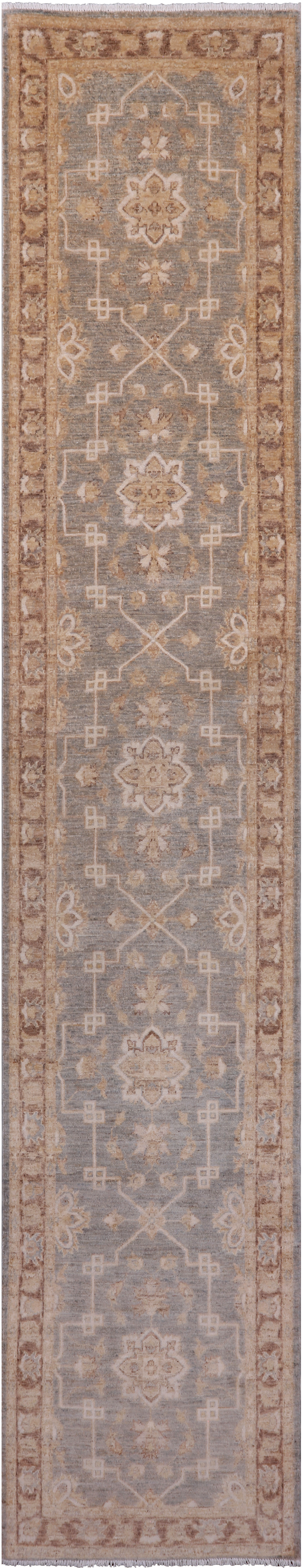 Grey Peshawar Handmade Wool Runner Rug - 2' 6" X 13' 3"