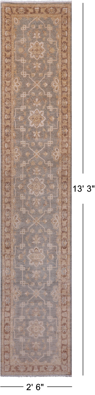 Grey Peshawar Handmade Wool Runner Rug - 2' 6" X 13' 3"
