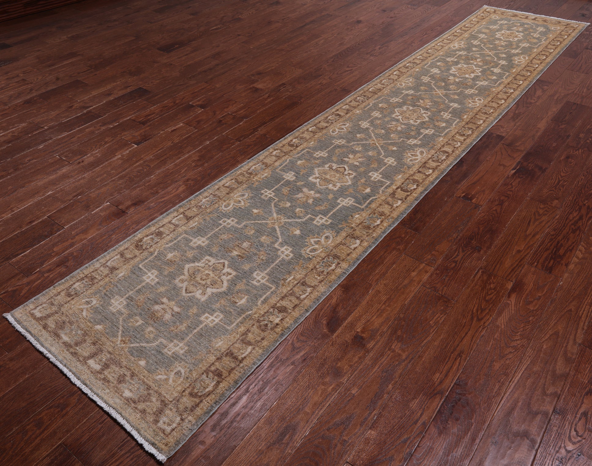 Grey Peshawar Handmade Wool Runner Rug - 2' 6" X 13' 3"
