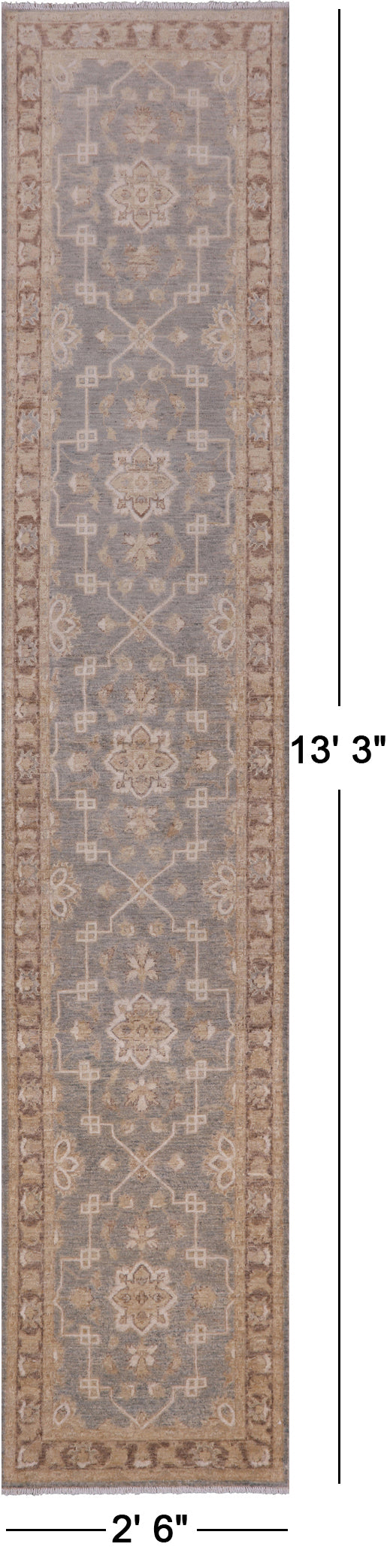 Grey Peshawar Handmade Wool Runner Rug - 2' 6" X 13' 3" - Golden Nile