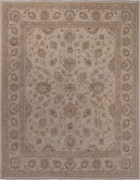 Ivory Peshawar Handmade Wool Rug - 9' 1" X 12' 0"