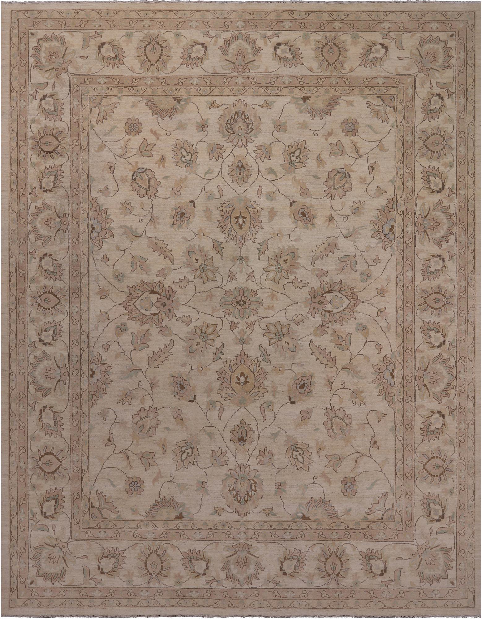Ivory Peshawar Handmade Wool Rug - 9' 1" X 12' 0"