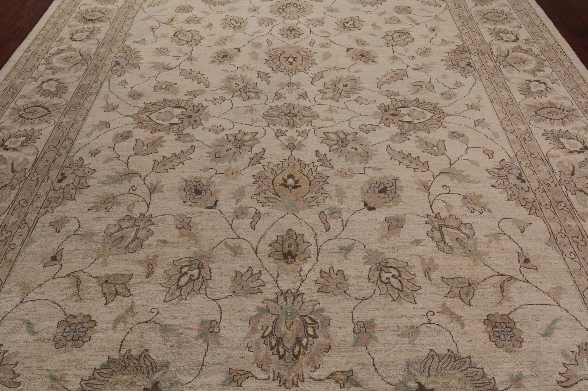 Ivory Peshawar Handmade Wool Rug - 9' 1" X 12' 0"