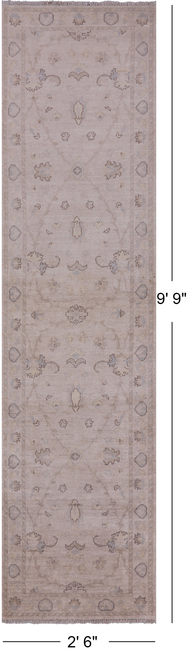 Ivory Peshawar Handmade Wool Runner Rug - 2' 6" X 9' 9" - Golden Nile