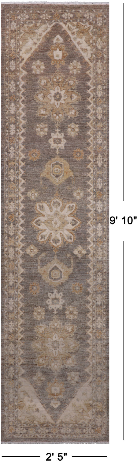 Grey Peshawar Handmade Wool Runner Rug - 2' 5" X 9' 10"