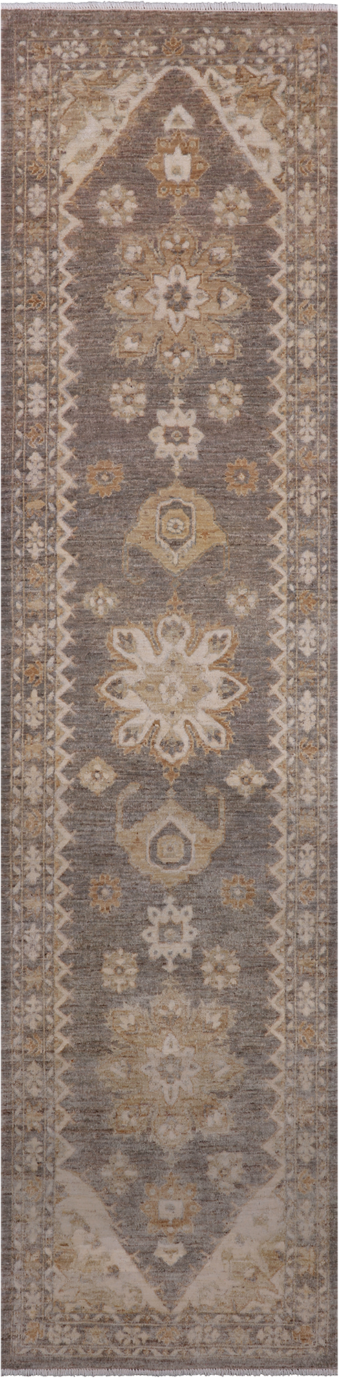 Grey Peshawar Handmade Wool Runner Rug - 2' 5" X 9' 10"