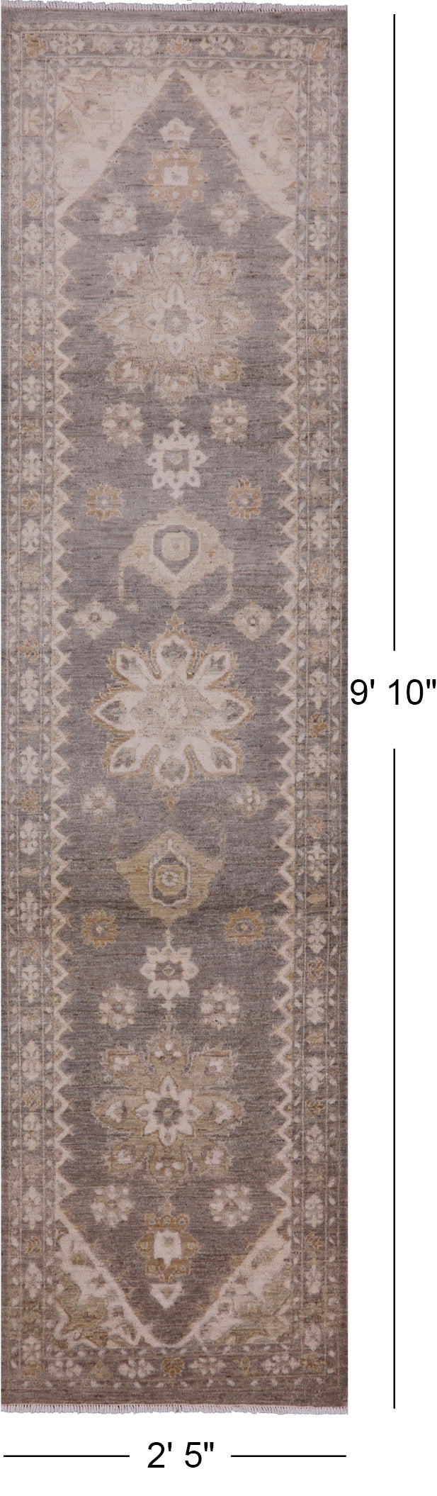 Grey Peshawar Handmade Wool Runner Rug - 2' 5" X 9' 10" - Golden Nile