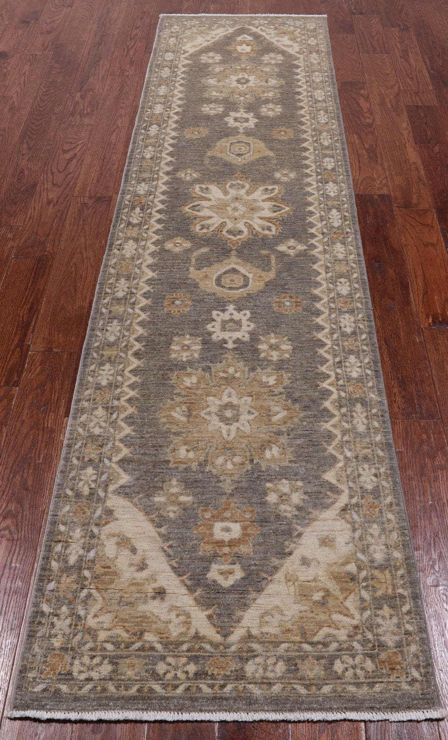 Grey Peshawar Handmade Wool Runner Rug - 2' 5" X 9' 10"
