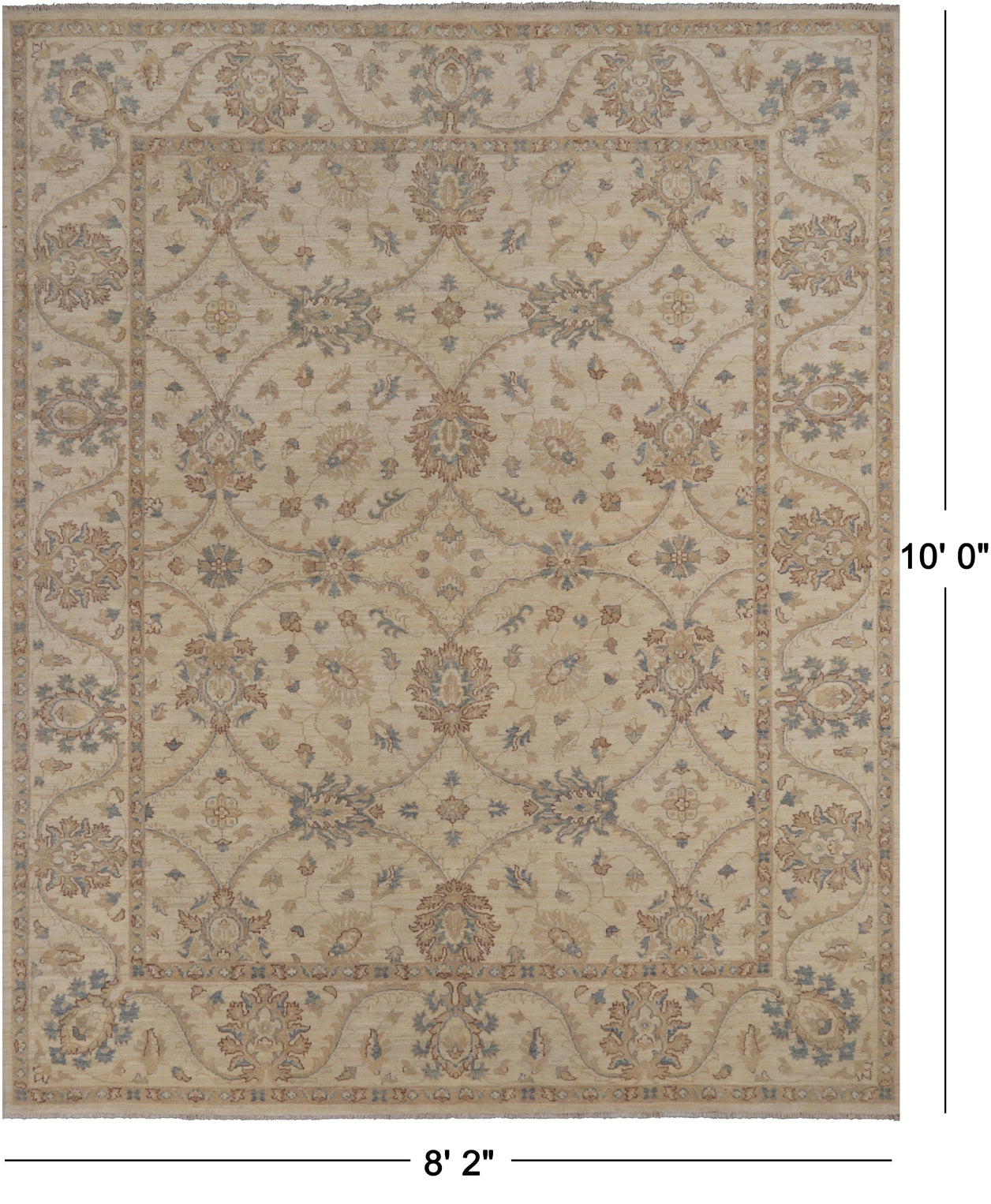 Ivory Turkish Oushak Hand Knotted Wool Area Rug - 8' 2" X 10' 0"