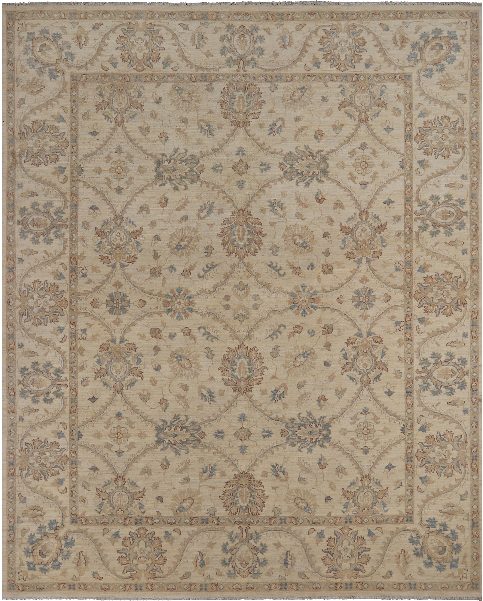 Ivory Turkish Oushak Hand Knotted Wool Area Rug - 8' 2" X 10' 0"
