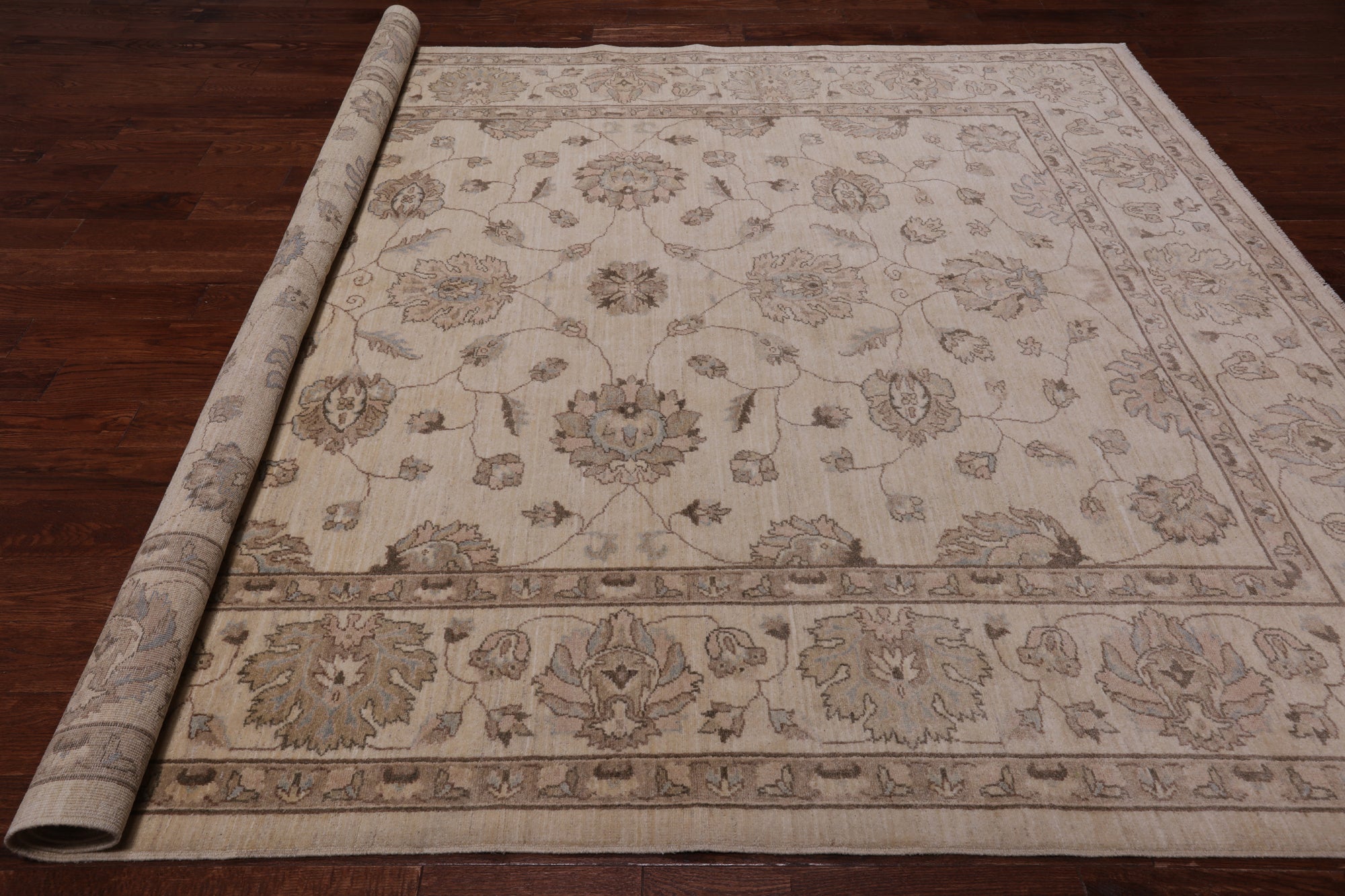 Ivory Turkish Oushak Handmade Wool Area Rug - 8' 3" X 9' 10"