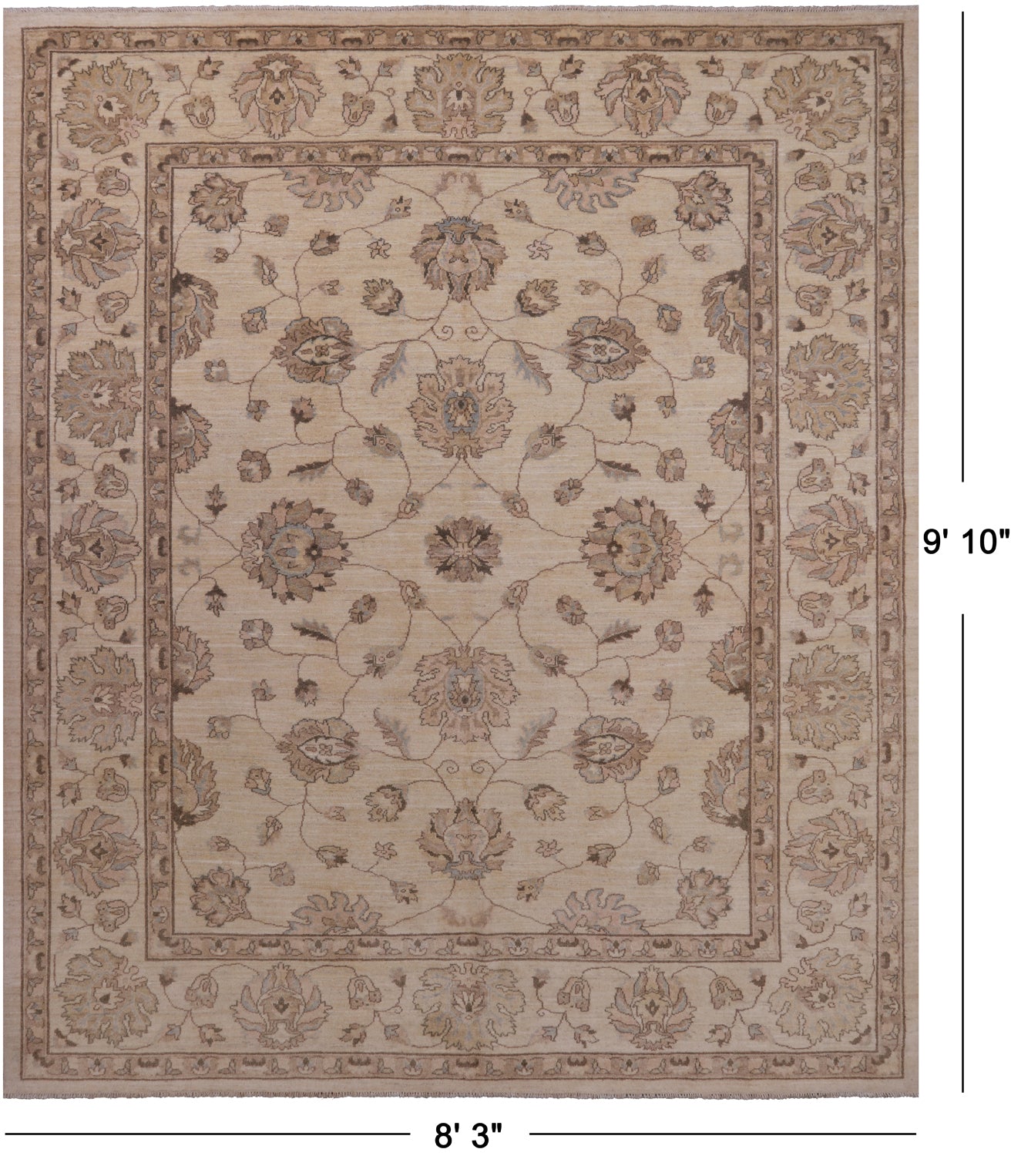Ivory Turkish Oushak Handmade Wool Area Rug - 8' 3" X 9' 10"