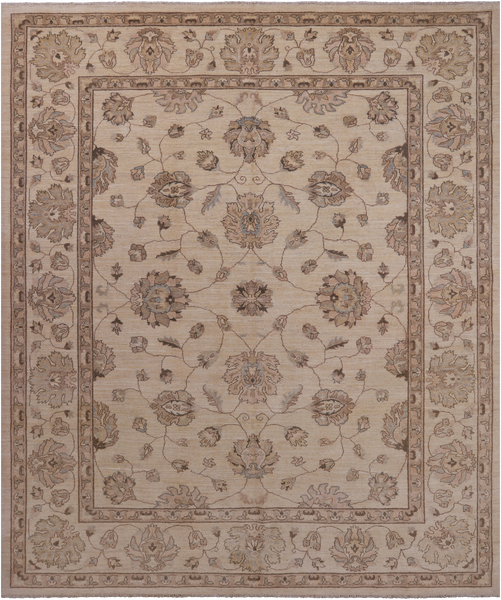 Ivory Turkish Oushak Handmade Wool Area Rug - 8' 3" X 9' 10"