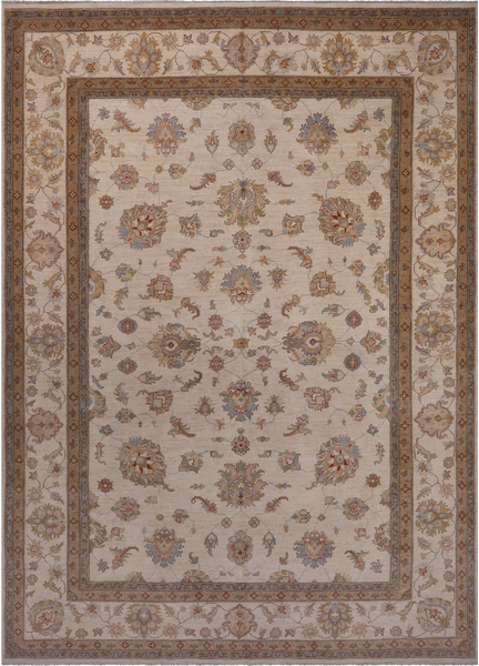 Ivory Persian Hand Knotted Wool Area Rug - 8' 10" X 12' 5"