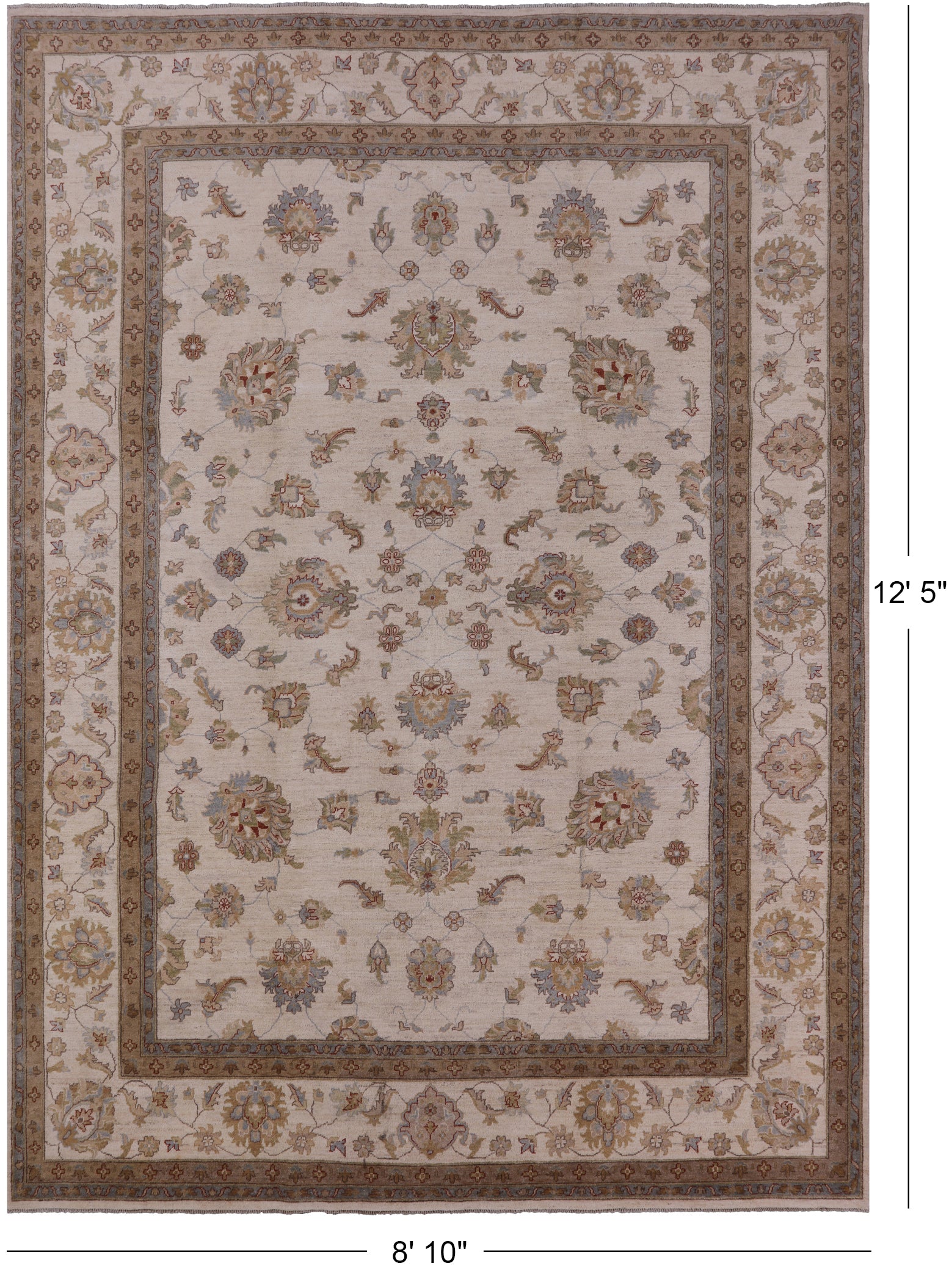Ivory Persian Hand Knotted Wool Area Rug - 8' 10" X 12' 5" - Golden Nile