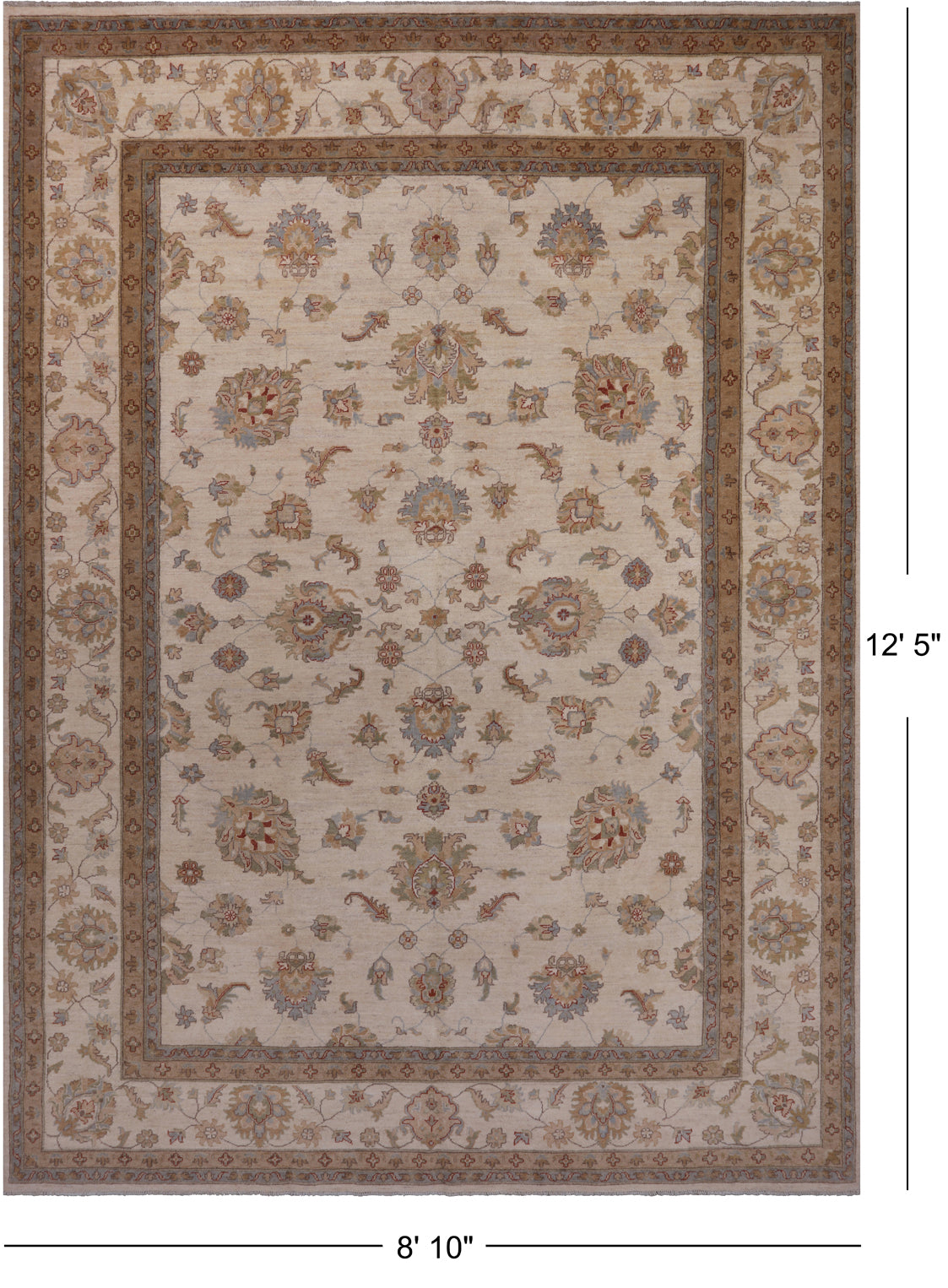 Ivory Persian Hand Knotted Wool Area Rug - 8' 10" X 12' 5"