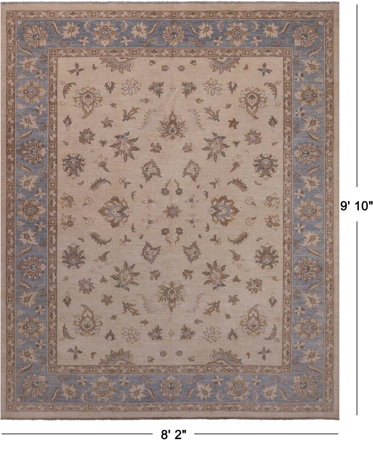 Ivory Persian Hand Knotted Wool Area Rug - 8' 2" X 9' 10"