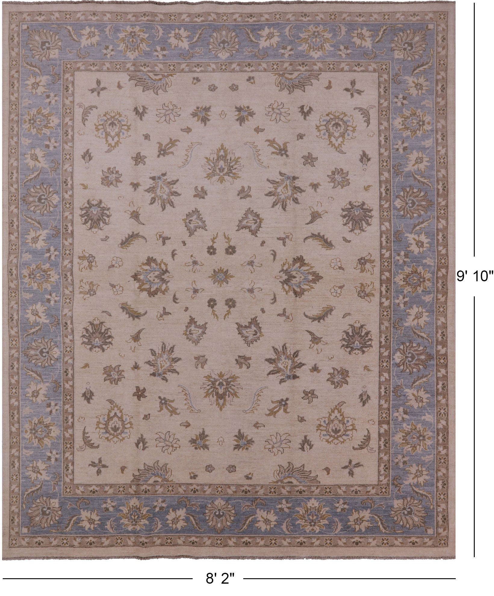 Ivory Persian Hand Knotted Wool Area Rug - 8' 2" X 9' 10" - Golden Nile