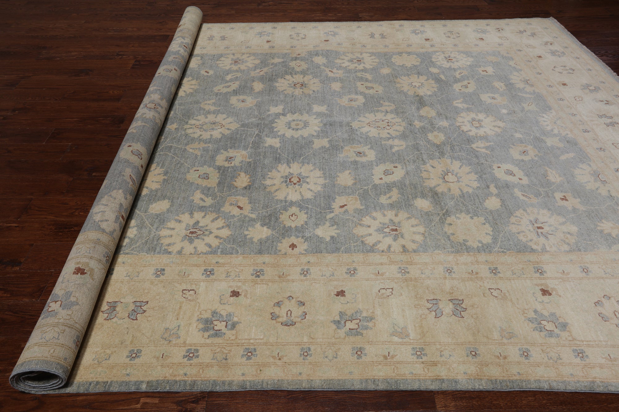 Grey Turkish Oushak Handmade Wool Rug - 8' 10" X 12' 1"