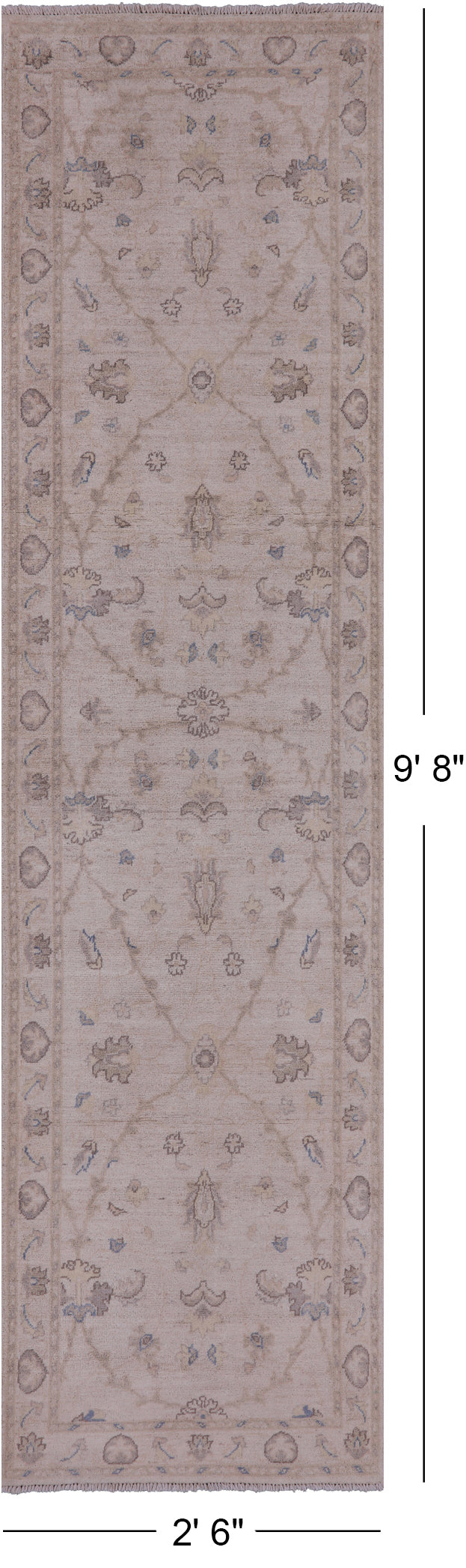 Ivory Peshawar Handmade Wool Runner Rug - 2' 6" X 9' 8" - Golden Nile