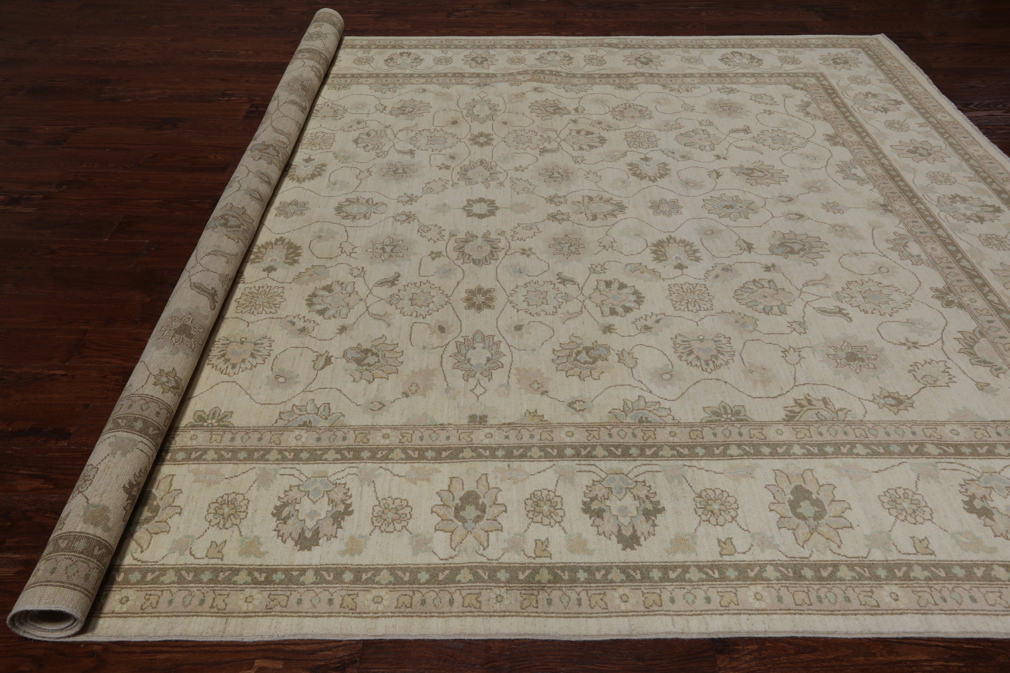 Ivory Turkish Oushak Hand Knotted Wool Area Rug - 9' 2" X 11' 10"