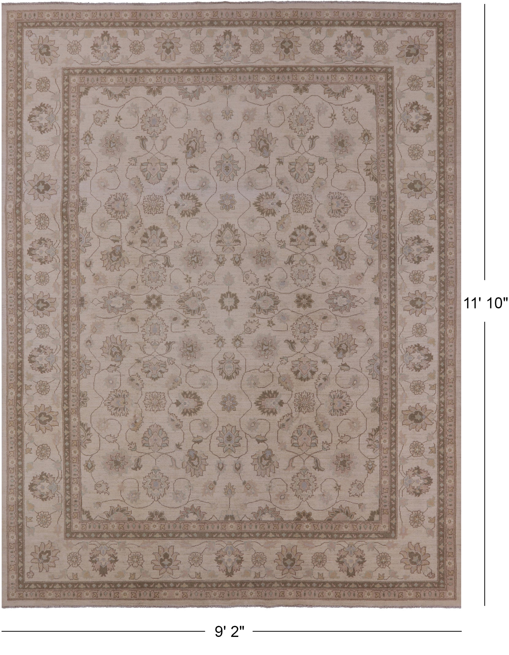 Ivory Turkish Oushak Hand Knotted Wool Area Rug - 9' 2" X 11' 10" - Golden Nile