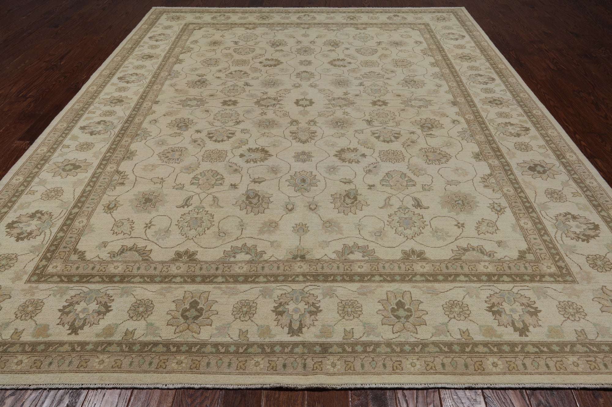 Ivory Turkish Oushak Hand Knotted Wool Area Rug - 9' 2" X 11' 10"