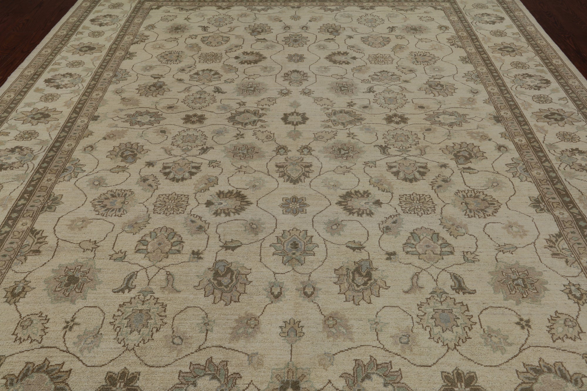 Ivory Turkish Oushak Hand Knotted Wool Area Rug - 9' 2" X 11' 10"