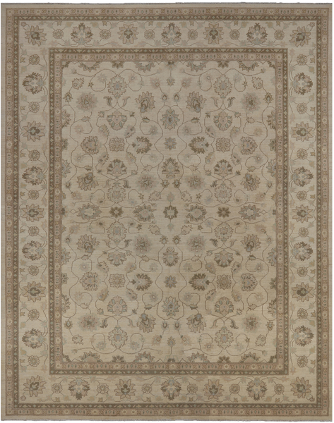 Ivory Turkish Oushak Hand Knotted Wool Area Rug - 9' 2" X 11' 10"
