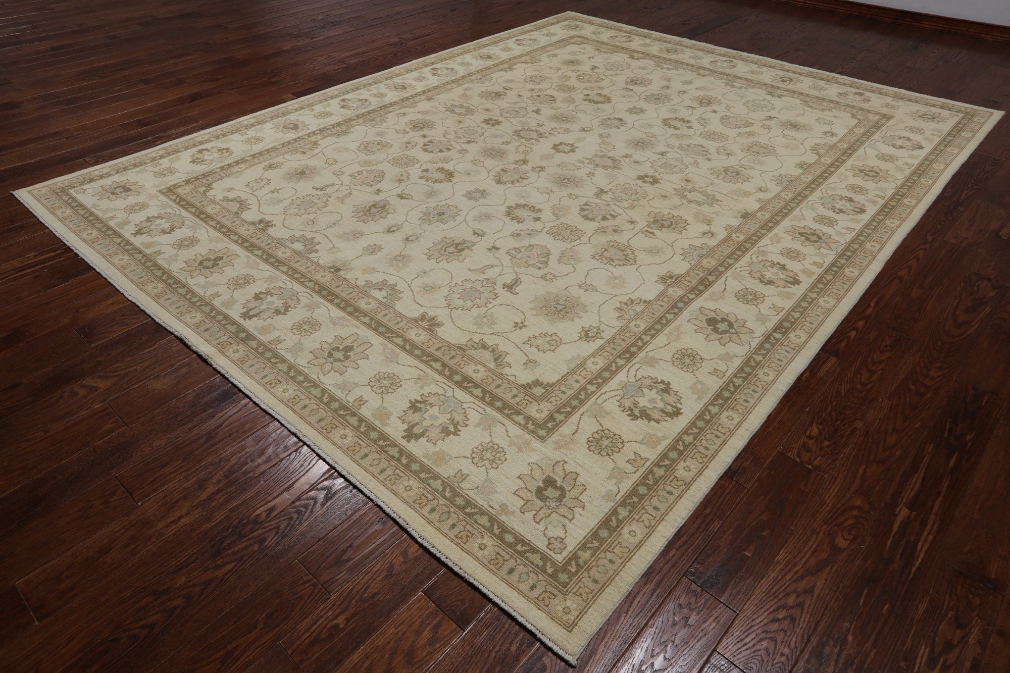 Ivory Turkish Oushak Hand Knotted Wool Area Rug - 9' 2" X 11' 10"