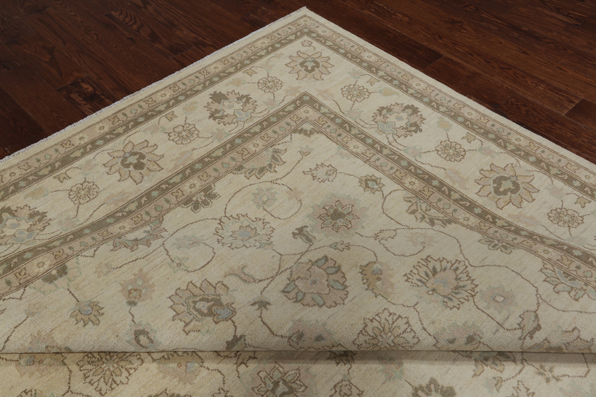 Ivory Turkish Oushak Hand Knotted Wool Area Rug - 9' 2" X 11' 10"