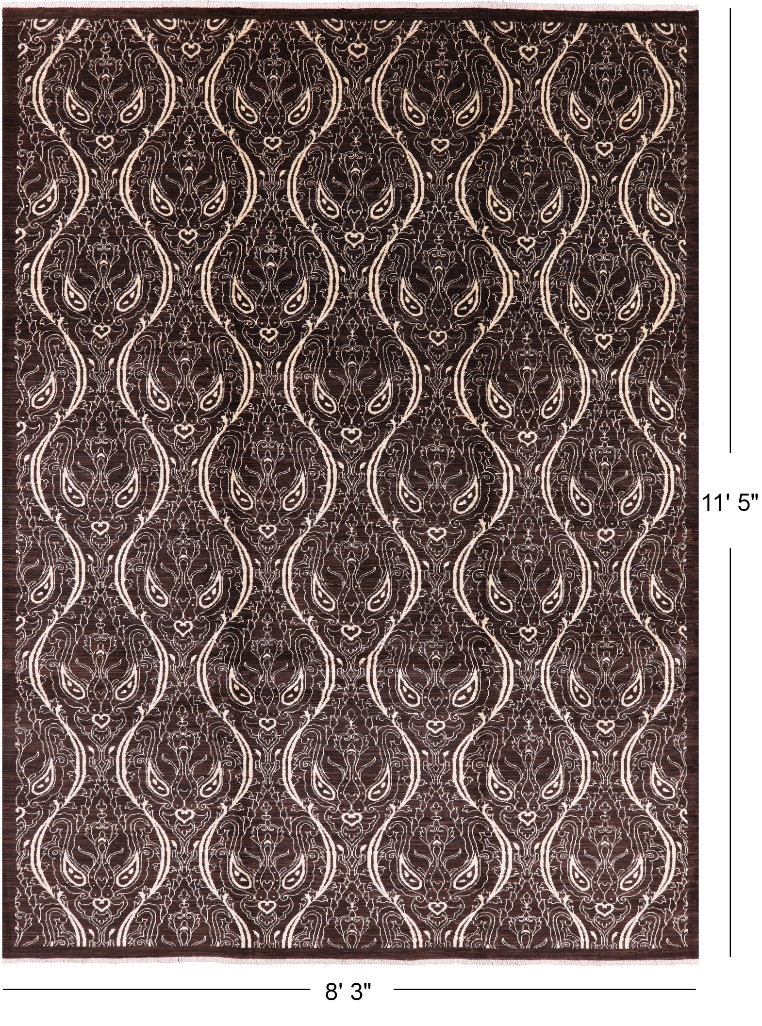 Brown William Morris Hand Knotted Wool Rug - 8' 3" X 11' 5" - Golden Nile