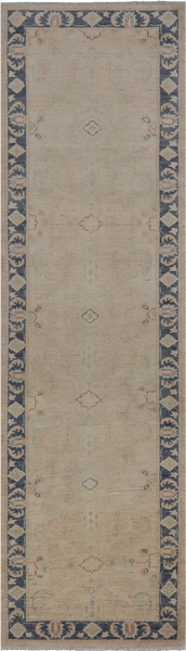 Ivory Peshawar Hand Knotted Runner Rug - 2' 8" X 9' 6"