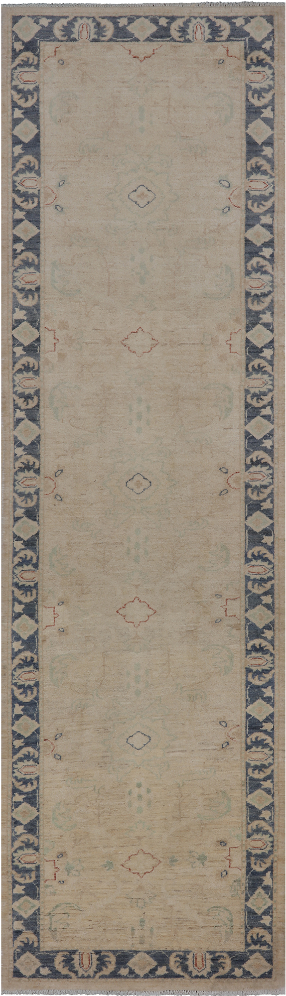 Ivory Peshawar Hand Knotted Runner Rug - 2' 8" X 9' 6"