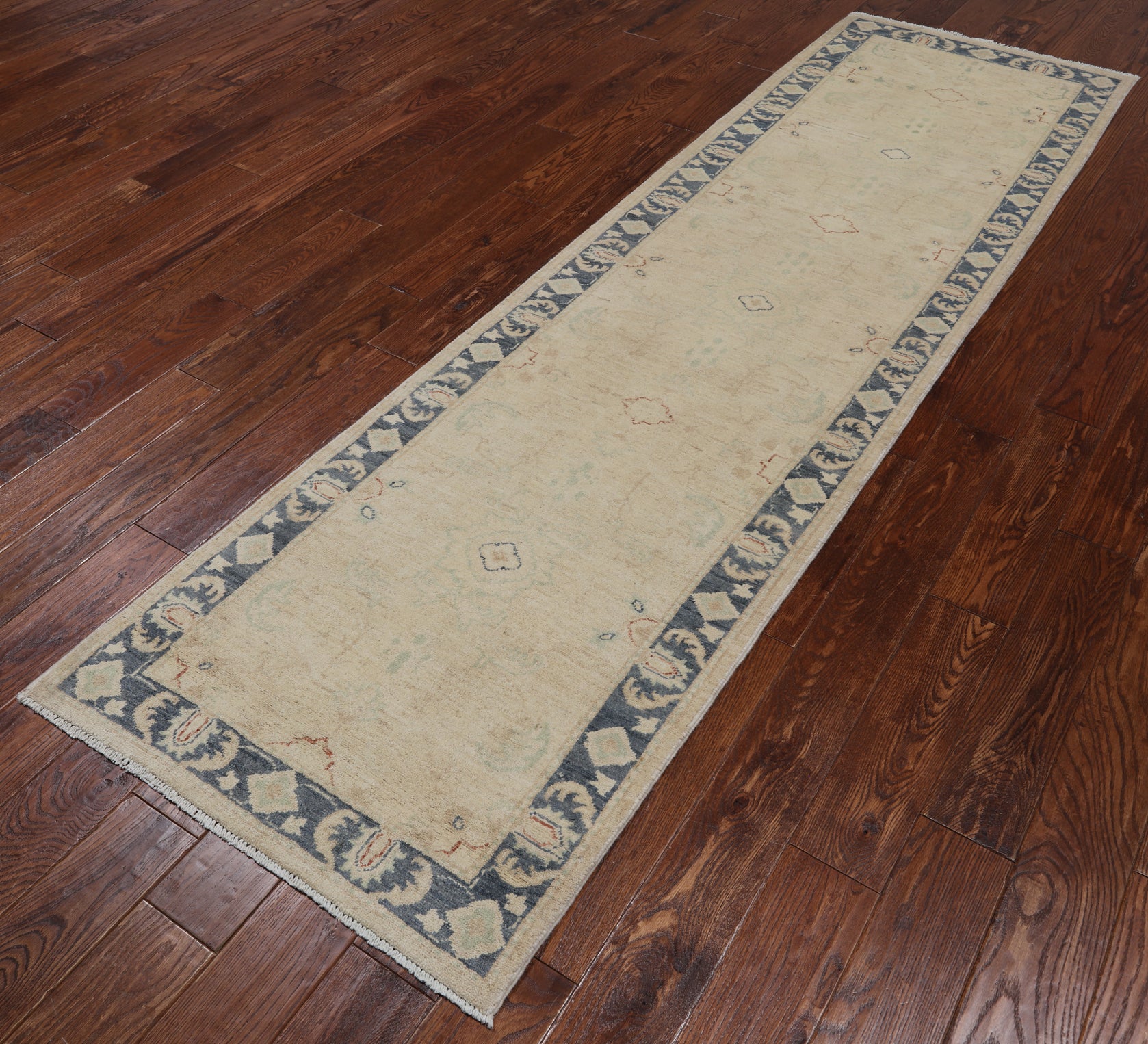 Ivory Peshawar Hand Knotted Runner Rug - 2' 8" X 9' 6"