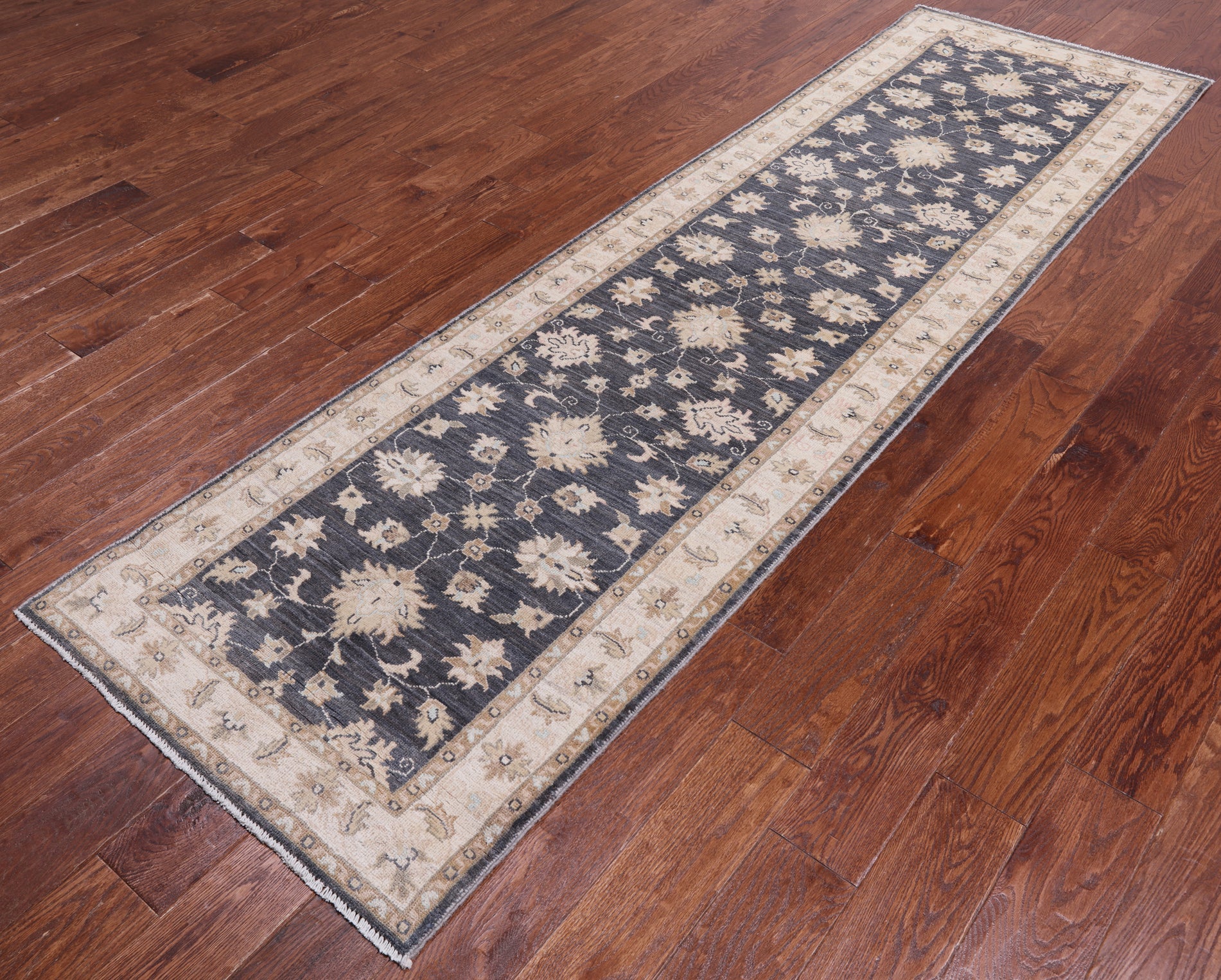 Grey Turkish Oushak Handmade Wool Runner Rug - 2' 8" X 9' 7"