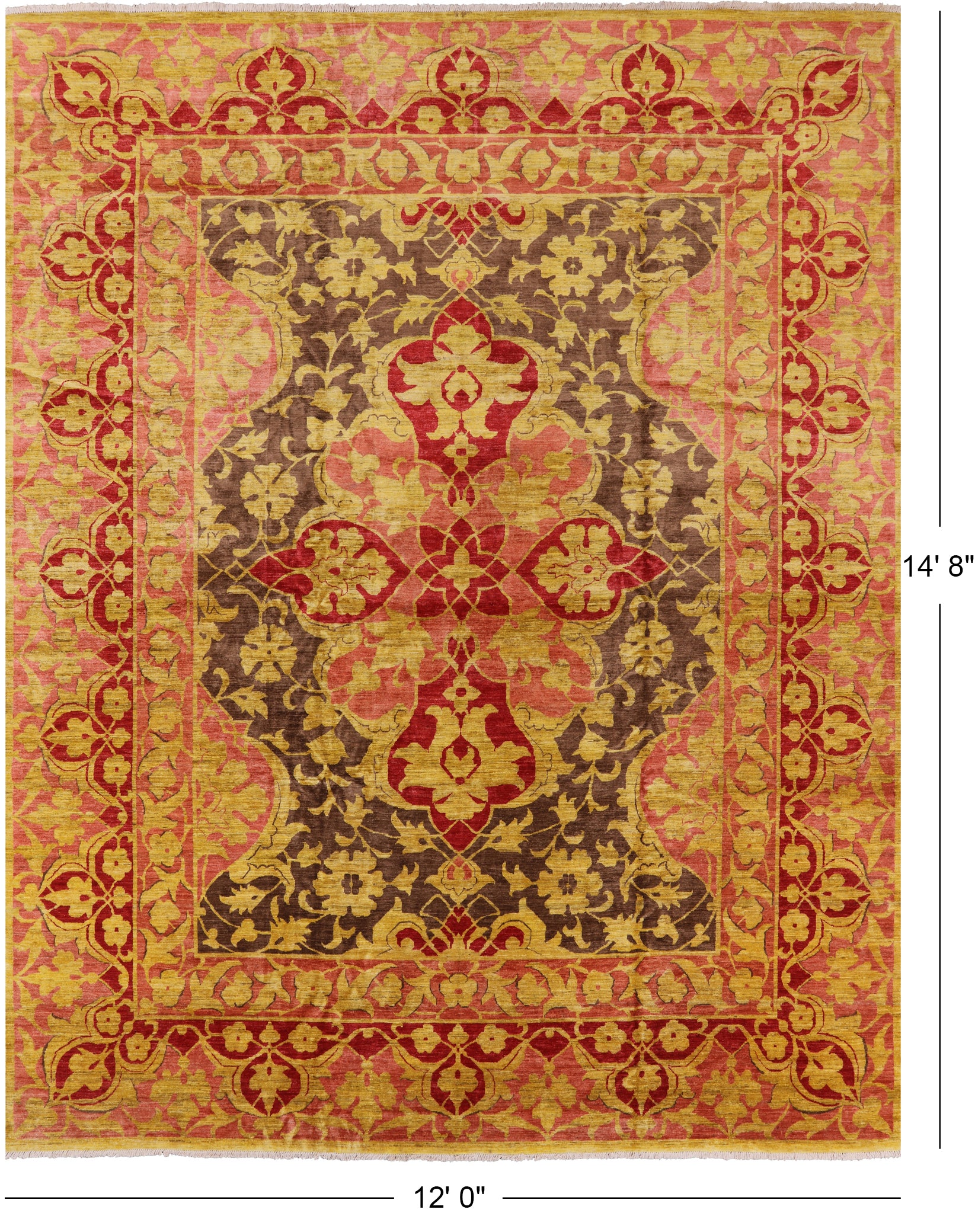 William Morris Handmade Wool Area Rug - 12' 0" X 14' 8" - Golden Nile