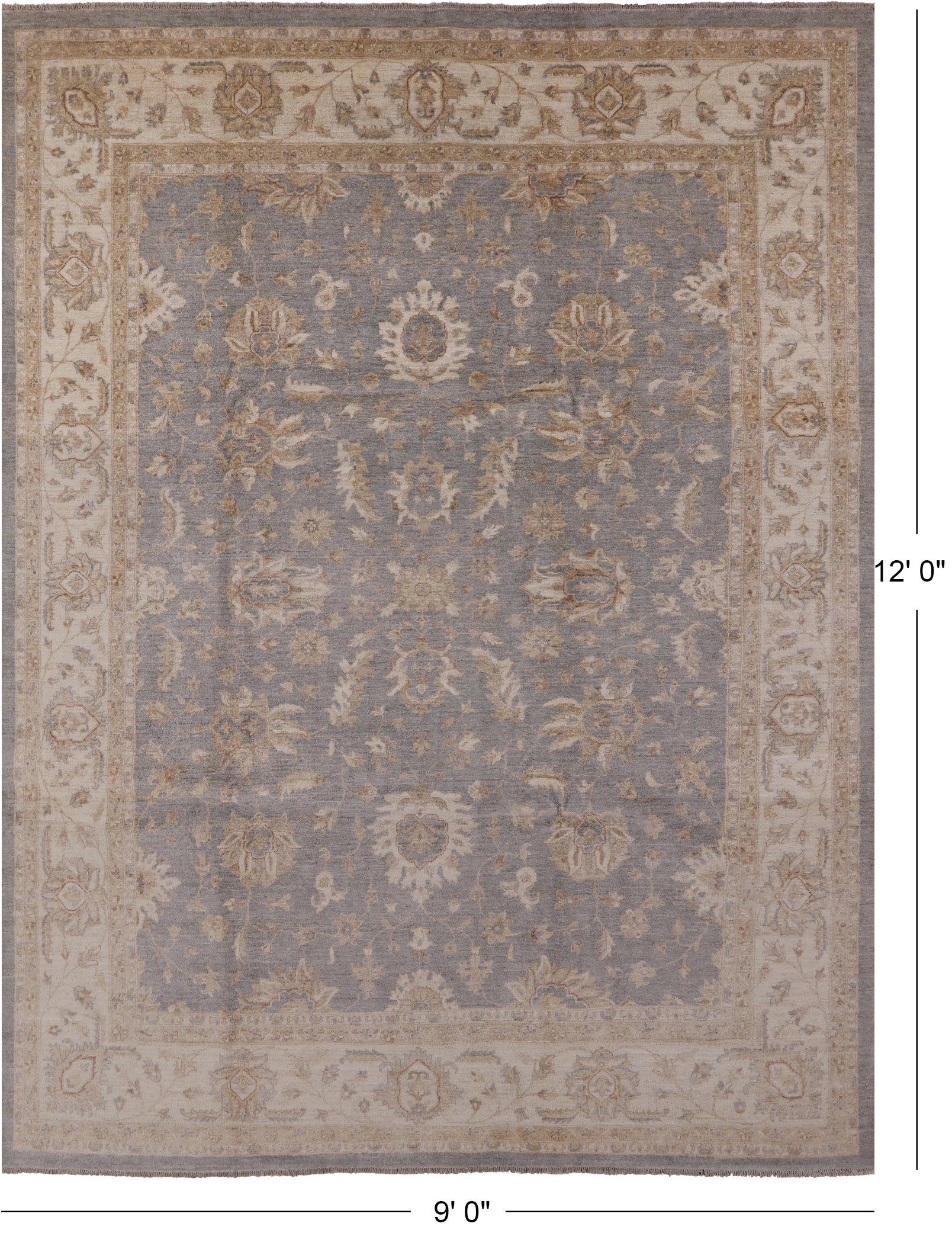 Grey Peshawar Hand Knotted Wool Area Rug - 9' 0" X 12' 0" - Golden Nile