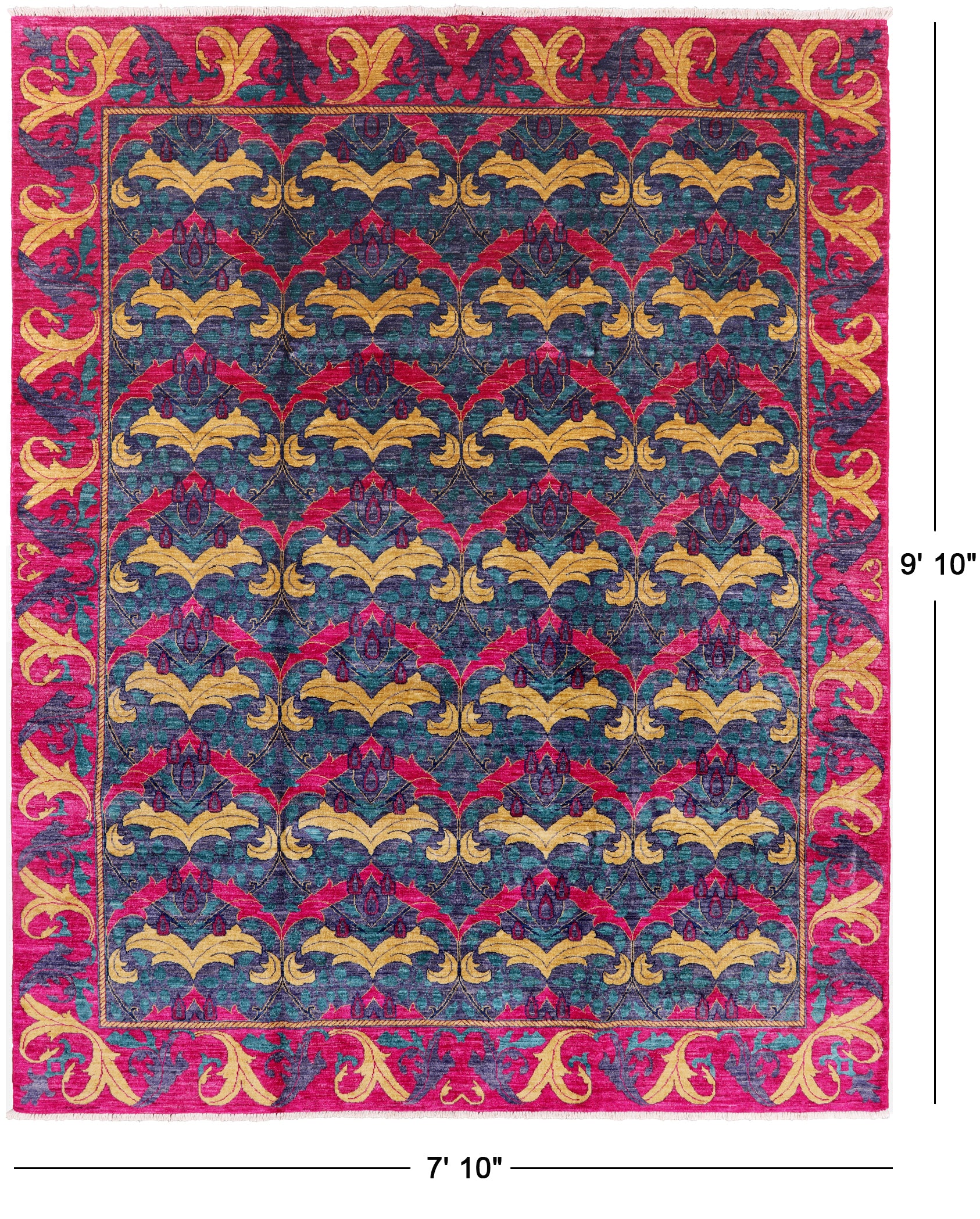 Blue William Morris Handmade Area Rug - 7' 10" X 9' 10" - Golden Nile