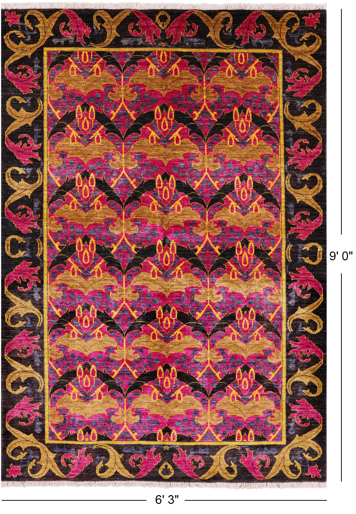 Pink William Morris Hand Knotted Wool Area Rug - 6' 3" X 9' 0" - Golden Nile