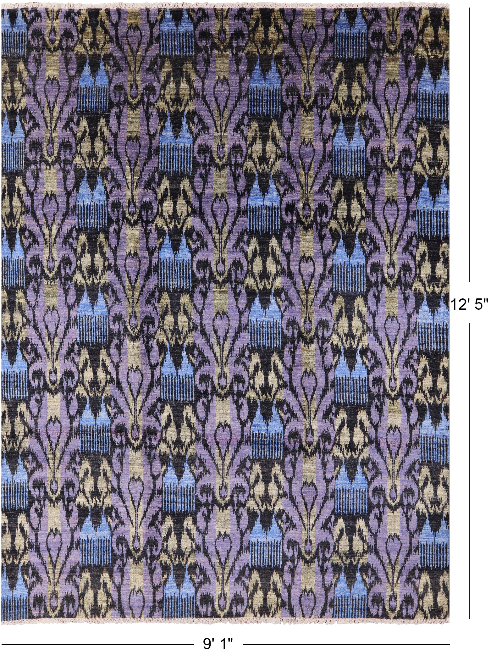 Ikat Handmade Wool Area Rug - 9' 1" X 12' 5" - Golden Nile